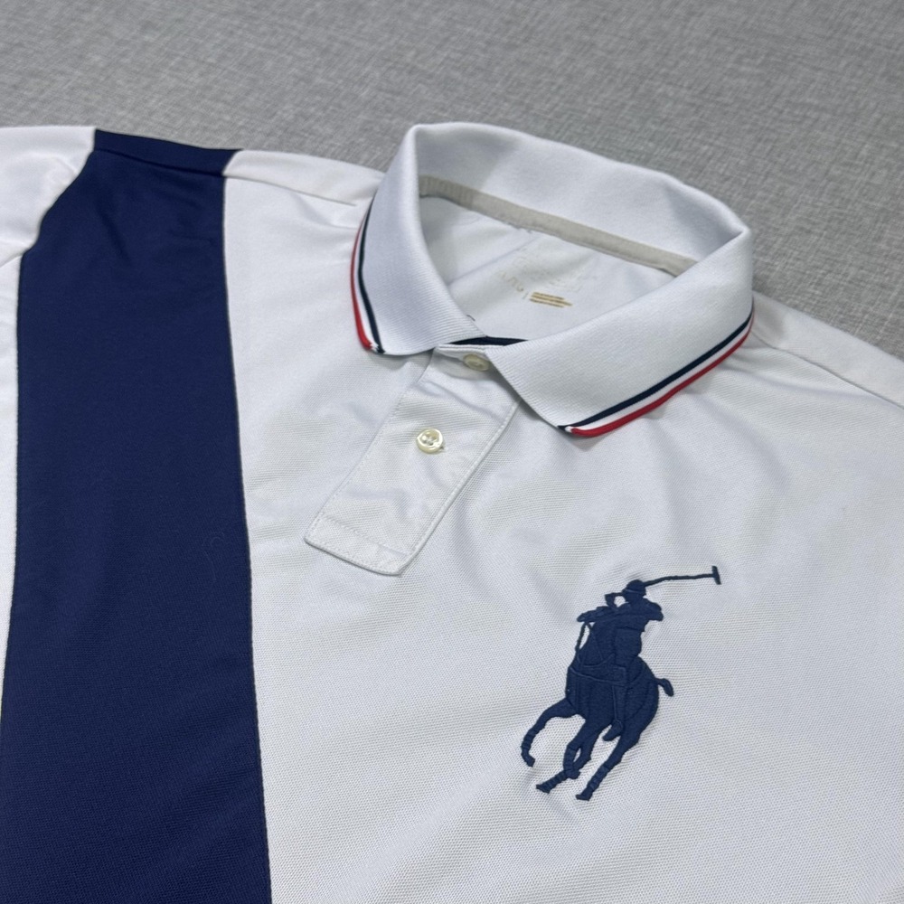 Polo Ralph Lauren Performance Polo Shirt Mens XL Blue White Colorblock Big Pony